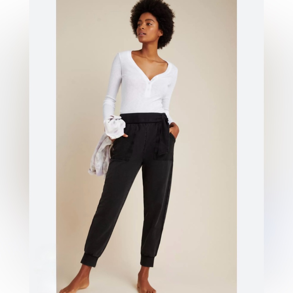 Anthropologie Saturday Sunday Black Sydney Belt Waisted Joggers Size XS